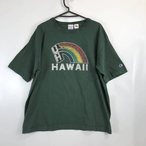 USA製 CHAMPION チャンピオン T1011 半袖Tシャツ グリーン XLサイズ ハワイ大学 HAWAII