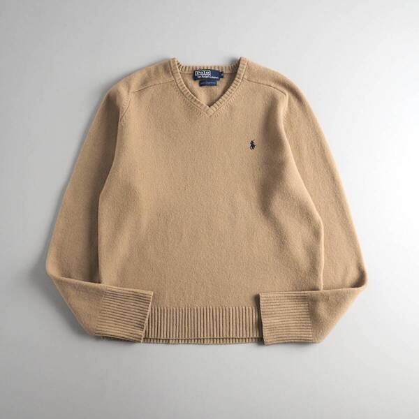 ラルフローレン Ralph Lauren 毛100% ニット セーター Vネック キャメル メンズ 美品
