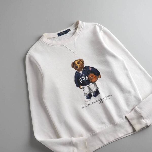 ラルフローレン Ralph Lauren 正規品 スウェット ホワイト ポロベア メンズ 古着