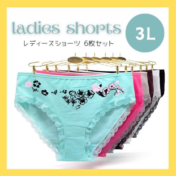3L 花柄 ショーツ レース レディース 6枚セット 6P 大きいサイズ 下着 伸縮性 マルチカラー パンツ セット売り 2XL XXL
