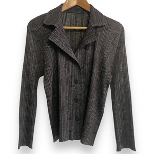 美品 PLEATS PLEASE ISSEY MIYAKE プリーツプリーズ イッセイミヤケ パイソン柄 プリーツ シャツジャケット 3 ブラックグレー