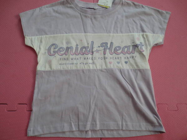 新品 130 胸切替 半袖Tシャツ 紫 綿100% ハート 英字ロゴラメプリント ラベンダー カットソー 綿100% 小学生 女の子 夏物 120〜 送料無料