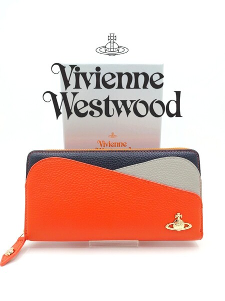 【未使用品】Vivienne Westwood ヴィヴィアン ウエストウッド 長財布 オレンジ/ブラック/グレー
