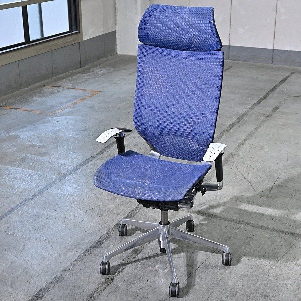 バロンチェア ヘッドレスト 固定型 ブルー レンタル] オカムラ バロン エクストラハイバック 固定