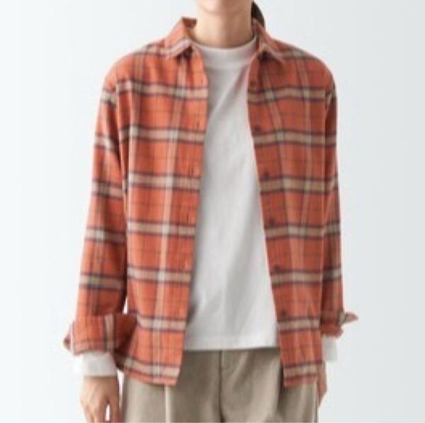 無印良品 両面起毛 フランネル レギュラーカラー 長袖シャツ M L