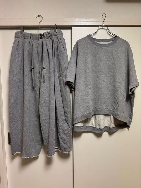 美品 sillage × mocT Essencial LoopWheel Crew Short Sleeve × Circular Pants 半袖スウェット×パンツ セットアップ 吊り編み機 杢
