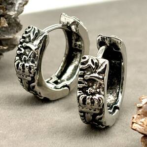 クラウン デザイン フープピアス ◆ リングピアス メンズ シルバー925 18G 新品 人気 未使用 ストリート カジュアル 両耳用 【PN284-4】