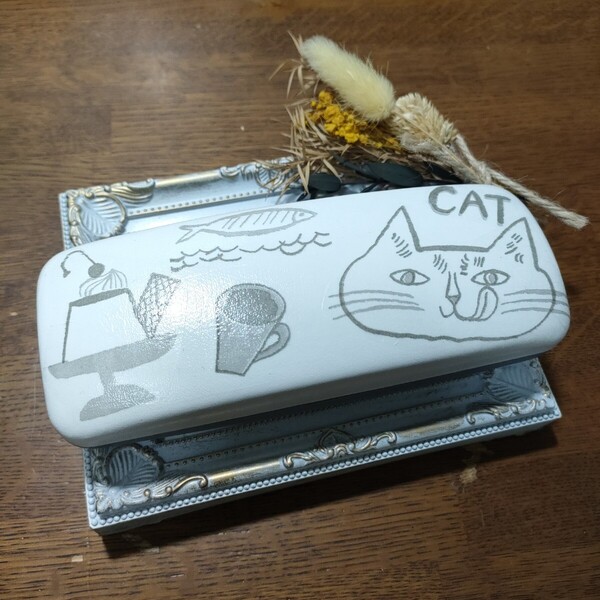 ♪メガネケース 眼鏡ケース とらねこ ねこ柄 デコパージュ ハンドメイド♪