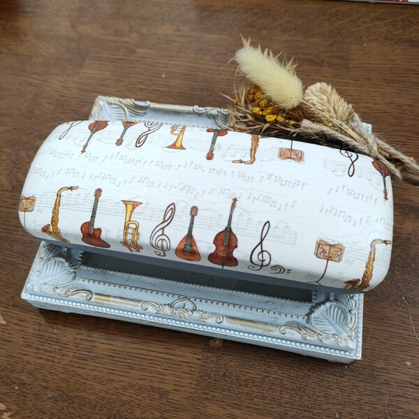 ♪メガネケース 眼鏡 楽器 音楽柄 デコパージュ ハンドメイド♪