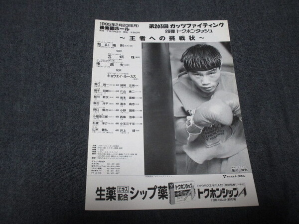 【超激レア】畑山隆則パンフレット①/畑山隆則vs文炳洙/1995年2月20日後楽園ホール