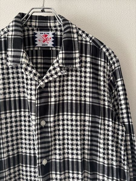 SON OF THE CHEESE houndstooth check Shirt Jacket L サノバチーズ 千鳥チェック シャツジャケット カバーオール オープンカラー 長袖