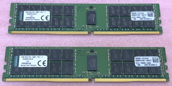 ○Kingston KVR24R17D4/16 2枚セット *PC4-19200/DDR4-2400 Micronチップ ECC REG/Registered 288Pin DDR4 RDIMM 32GB(16GB x2) 動作品