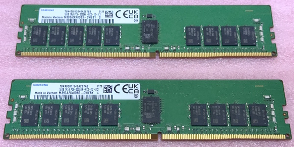 ◎Samsung M393A2K40DB3-CWEBY 2枚セット *PC4-25600/DDR4-3200/PC4-3200AA ECC REG/Registered 288Pin DDR4 RDIMM 32GB(16GB x2) 動作品