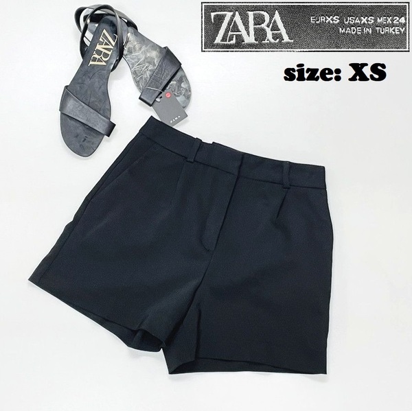 ZARA /XS/ ブラック ショートパンツ レディース カジュアル ボトム 通勤 生地 コットン混 ストレッチ 大人可愛い アウトドア デイリー ザラ