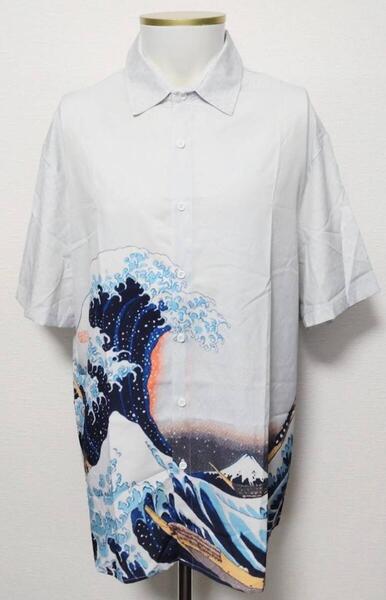 送料無料!【XXLサイズ】波 津波 海原 浮世絵 和風 シャツ 柄シャツ 和柄 ロック ネオスマ