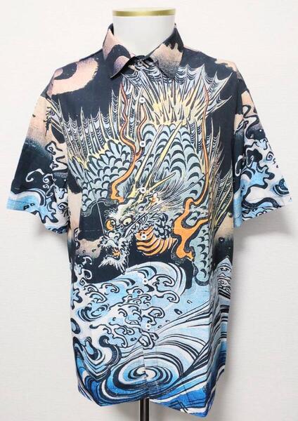 送料無料!【Mサイズ】竜 龍 ドラゴン 波 浮世絵 和風 シャツ 柄シャツ 和柄 ネオスマ