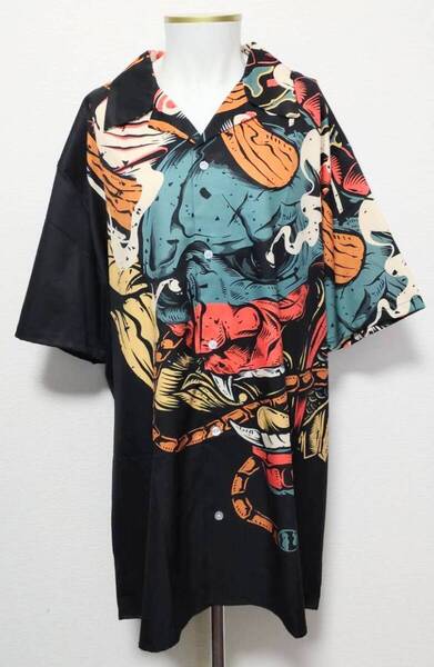 送料無料! 【XXXLサイズ】和柄 和風 縄 鬼 般若 シャツ 柄シャツ 半袖 ロック パンク ストリート 病み系 ネオスマ