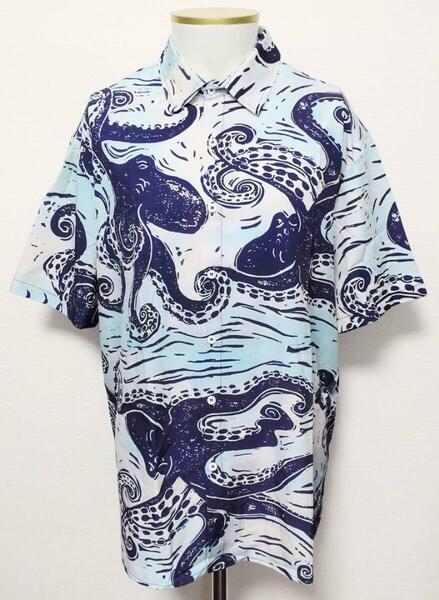 送料無料!【Lサイズ】タコ たこ 蛸 オクトパス 版画 シャツ 柄シャツ ストリート ネオスマ