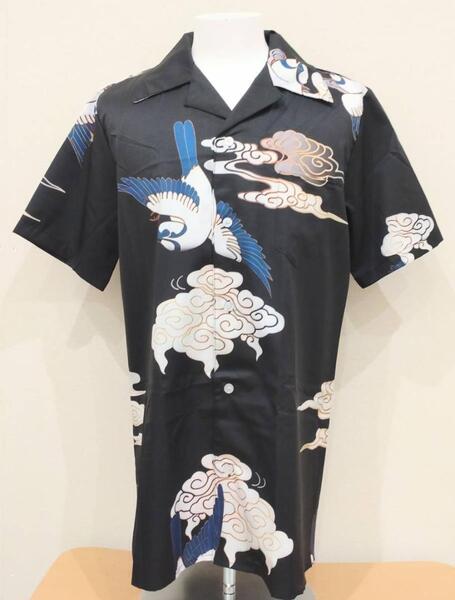 送料無料!【Mサイズ】和柄 シャツ 柄シャツ 雀 すずめ スズメ 鶴 浮世絵 和風 ネオスマ