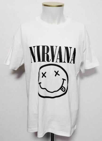 送料無料!【XLサイズ】ニルヴァーナ スマイル ホワイト Tシャツ 半袖 ロックバンド ストリート 病み系 ネオスマ