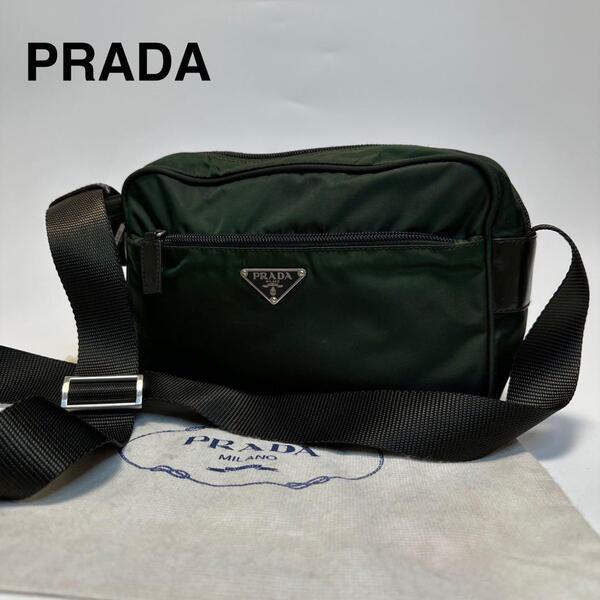 m87【美品】プラダ PRADA 三角ロゴ ナイロン カーキ カメラバッグ ショルダーバッグ メッセンジャーバッグ