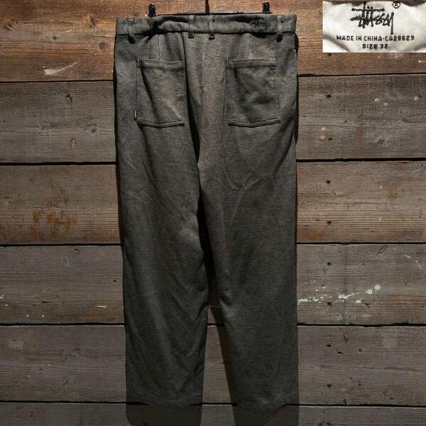 希少デザイン old stussy スラックスパンツ 千鳥柄 総柄 レトロ M