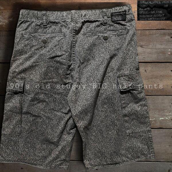 90s old stussy ハーフパンツ レオパード柄 膝下 BIGワイド L オールドステューシー ヒョウ柄 ミリタリー 膝下