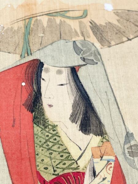 即決!模写 渡辺省亭/美人画の木版画+原画セット(検索=伊東深水 清方 鰭崎英朋 島成園 恒富 貞以 上村松園 栗原玉葉 梶田半古 鳥居言人