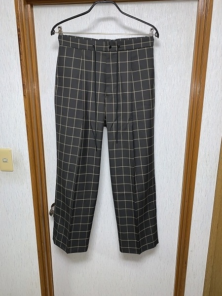 46 新品 25ss THE RERACS WOOL/PE HIGH COUNT TWILL CHECK THE EASY SLACKS WIDE WINDOWPANE
