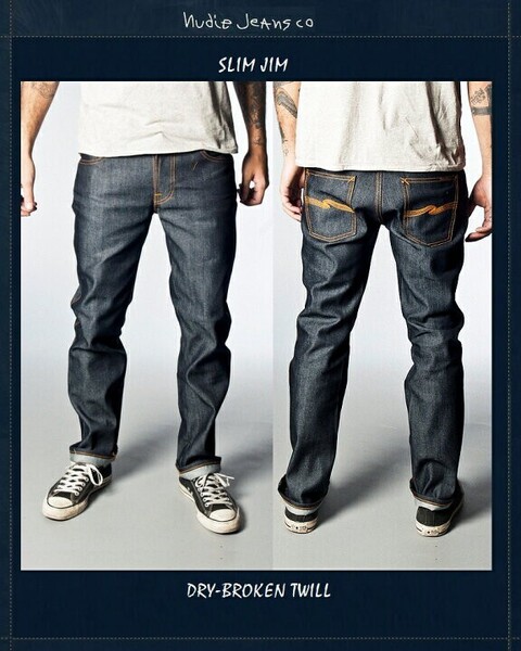 【正規品】NudieJeansヌーディージーンズ”SlimJim”DryBrokenTwillデニムパンツW27 イタリア製