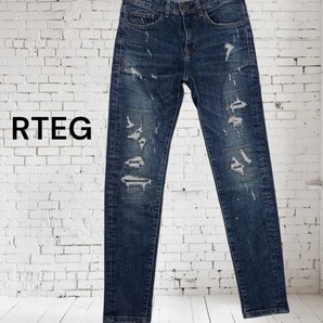大人気 Retro Engine レトロエンジンダメージ加工スキニーデニムパンツ/S