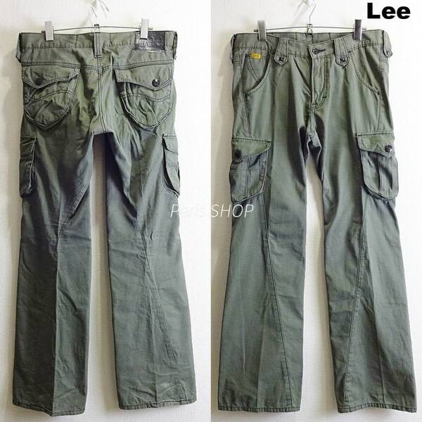 即決★ 送料無★ Lee クロスリベット ブーツカットカーゴパンツ 【M】 立体裁断 オリーブグリーン 07422 リー I716