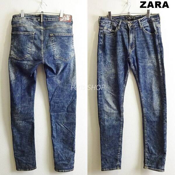 即決★ 送料無★ ZARA MAN スキニーデニム W83cm 強ストレッチ ウォッシュ加工 中濃青 モロッコ製 Sz.32 ザラ I747