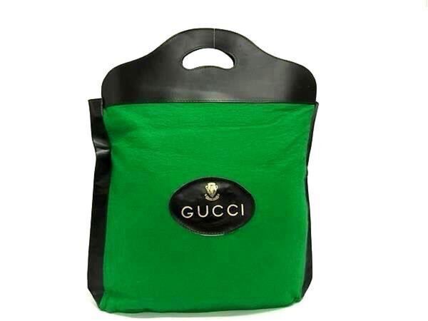 【正規品】GUCCI オールドグッチ ヴィンテージ フェルト×レザー ハンドバッグ トート レディース グリーン系×ブラック系