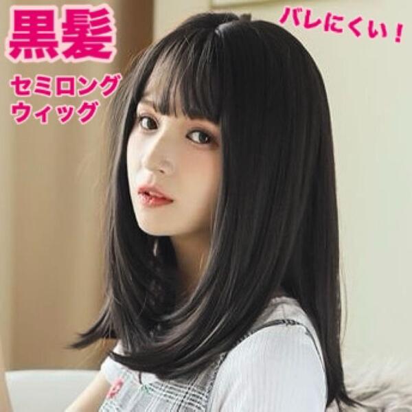 黒髪 セミロング ウィッグ かつら ブラック 自然