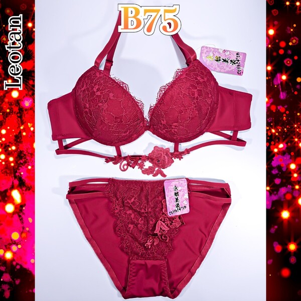 B75M ブラショーツセット ドラマティックRoseコード 花柄 レッド ☆レオたん☆ ブラジャー セクシー 盛りブラ 下着 インナー ランジェリー