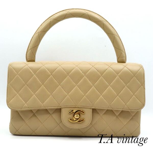 CHANEL 美品 シャネル ラムスキン 親子バッグ(親のみ) ハンドバッグ ベージュ