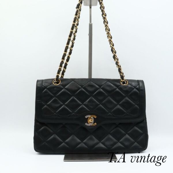 CHANEL 美品 シャネル ラムスキン パリ限定 Wフラップ ショルダーバッグ
