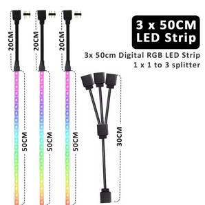 LEDストリップライト 、50cm、3本、3分岐ケーブル付き