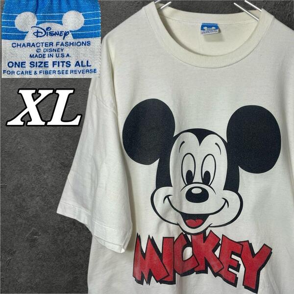 Vintage 80's Mickey Mouse Big Face TEE XL 白Tシャツ