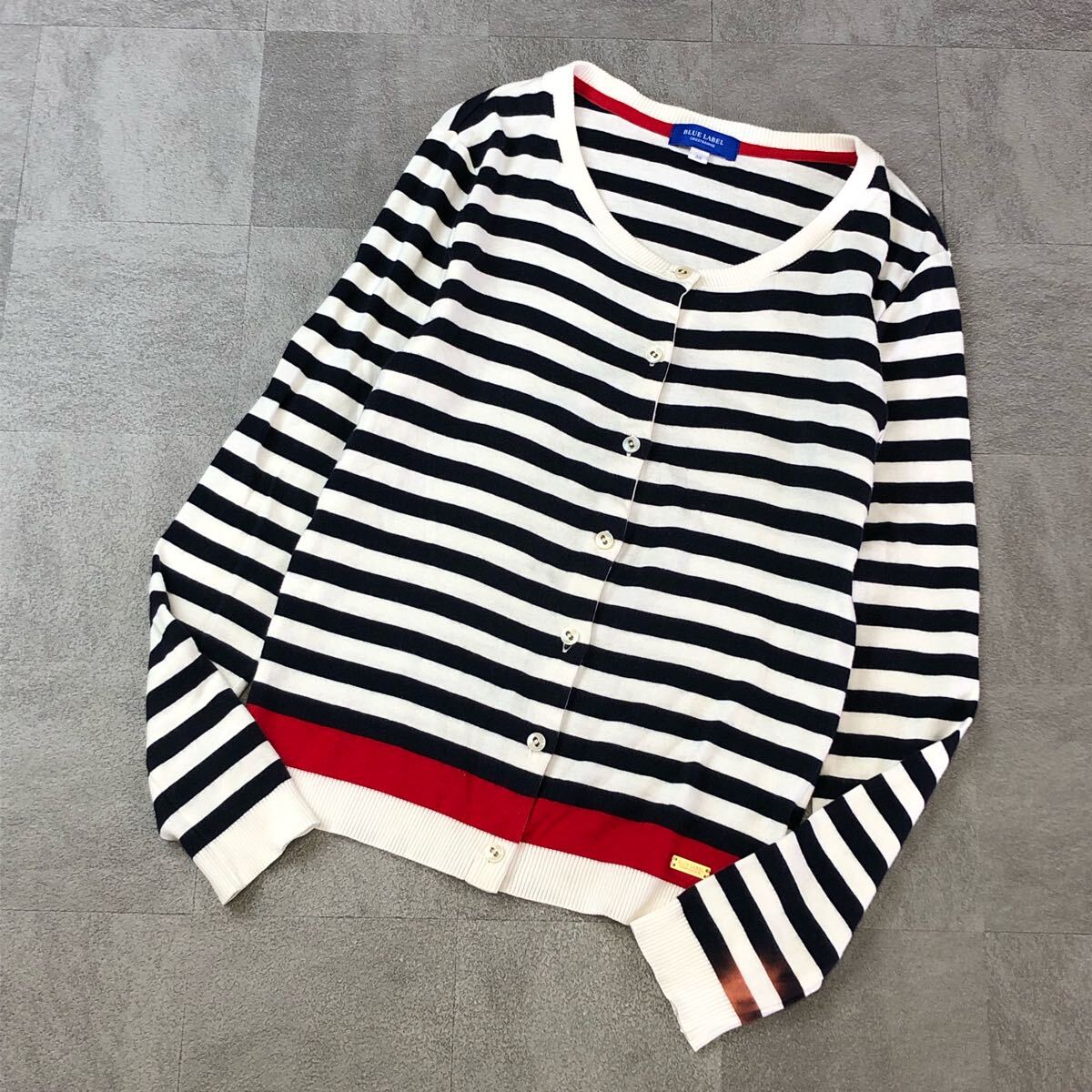 BLUELABEL CRESTBRIDGE ブルーレーベル　クレストビリッジ　ボーダーコットンニット　ニットカーディガン 長袖　トップス　サイズ38 古着