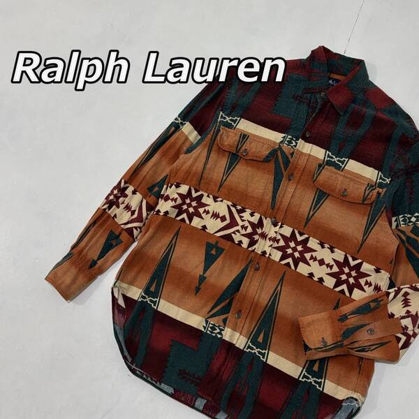【Ralph Lauren】ラルフローレン マレーシア製 ネイティブ柄 ダブルポケット 長袖 シャツ
