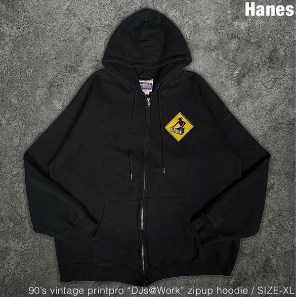 Hanes 90s ビンテージ DJs@Work ジップアップパーカー ヘインズ スウェット vintage パーカー 古着 hoodie