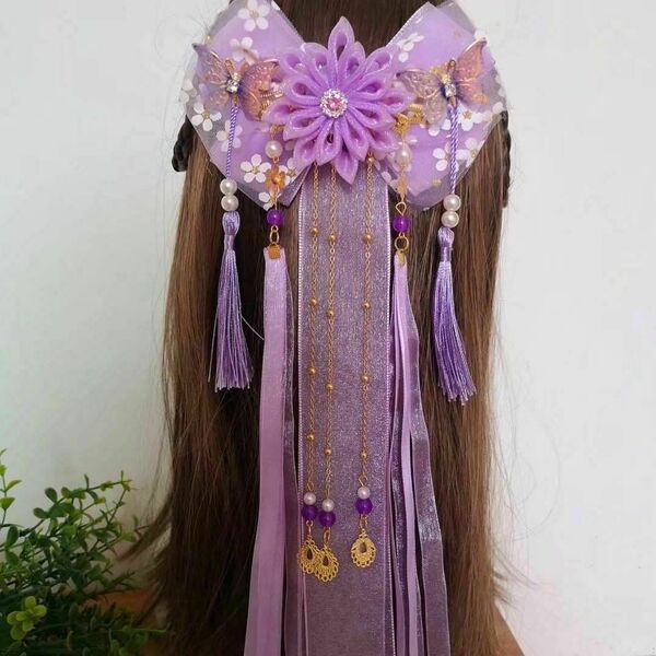 豪華中華風ヘアアクセサリーリボンタッセル和装コスプレ袴紫ゴージャス大人かわいい春