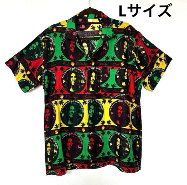 ◆送料無料◆新品 ボブマーリー Lサイズ オープンシャツ Bob Marley ワコマリア風 半袖 総柄 半袖シャツ