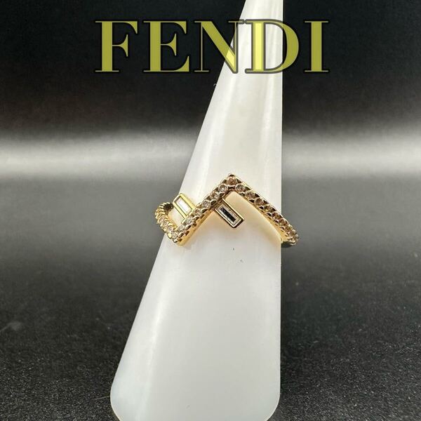 極美品 FENDI フェンディ リング 指輪 ゴールド ロゴ 870