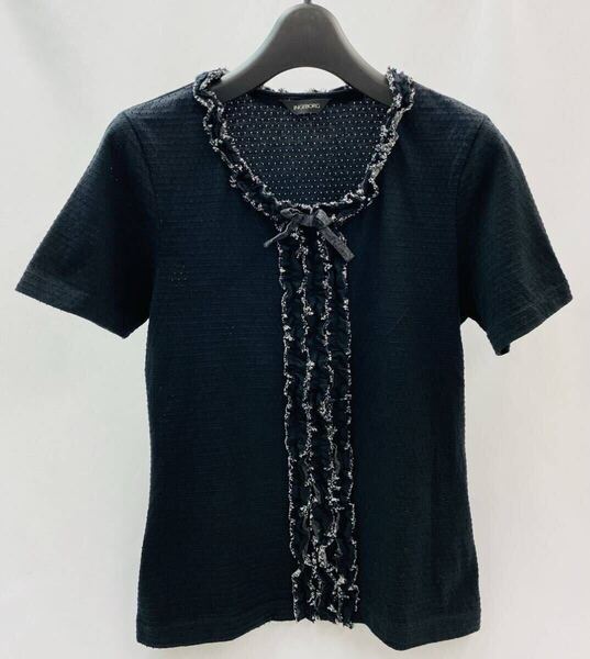 USED/M INGEBORG 半袖 カットソー 黒/ブラック 胸元フリル Tシャツ トップス インゲボルグ