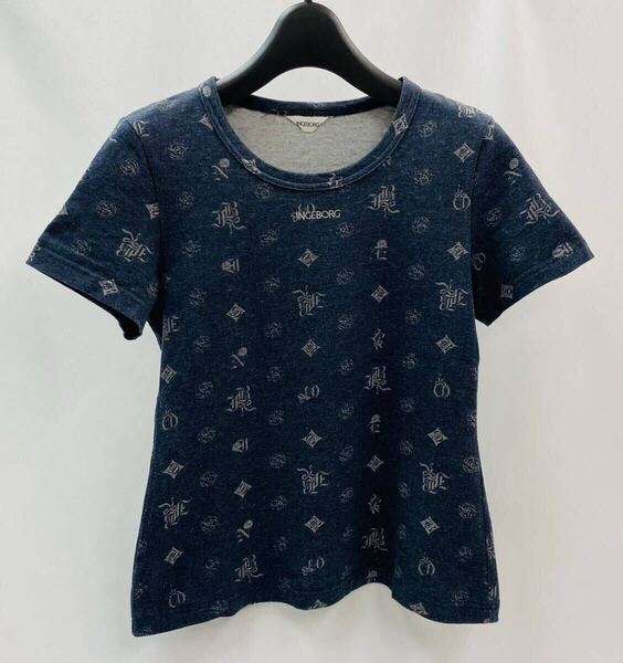 USED/M INGEBORG 半袖 カットソー ネイビー ロゴ 総柄 花柄 黒系 Tシャツ トップス インゲボルグ
