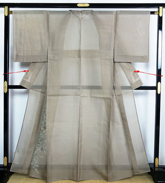 夏物 付下げ 紗織 しつけ糸付き未使用 萩の花刺繍柄 正絹 11886