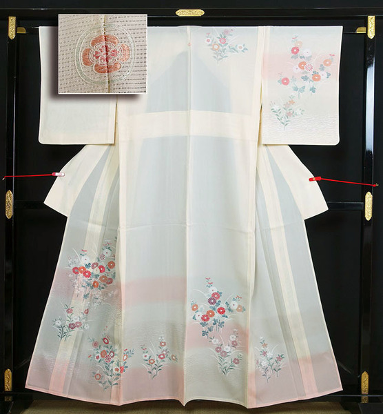 夏物 夏のきもの 絽 訪問着 京友禅柄模様 丸に木瓜紋入り 正絹 11892